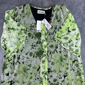 ICHI Kaftan Maxi Dress Womens 34 Green Willow Bough IHKANUI DR Chiffon Floral